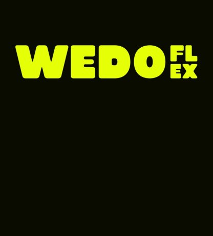 Logo van WEDO Flex in geel op een donkere achtergrond
