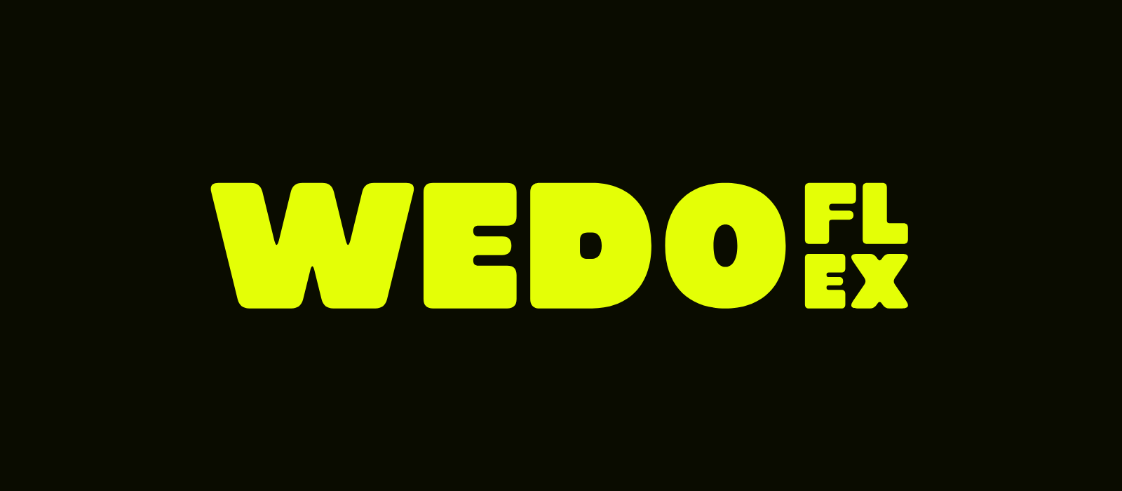 Logo van WEDO Flex in geel op een donkere achtergrond