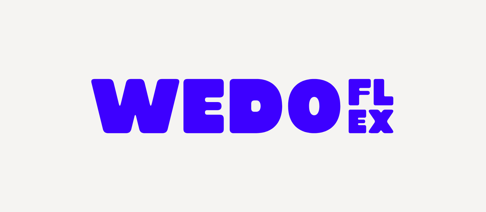 Logo van WEDO Flex in blauw op een lichte achtergrond
